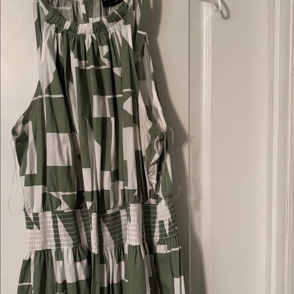 Lane Bryant Green and White Geometric Dress